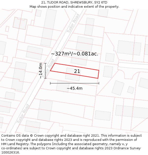 21, TUDOR ROAD, SHREWSBURY, SY2 6TD: Plot and title map