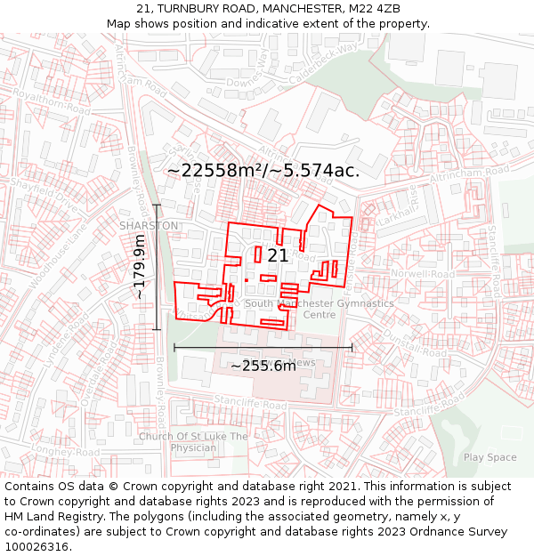 21, TURNBURY ROAD, MANCHESTER, M22 4ZB: Plot and title map