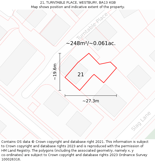 21, TURNTABLE PLACE, WESTBURY, BA13 4GB: Plot and title map