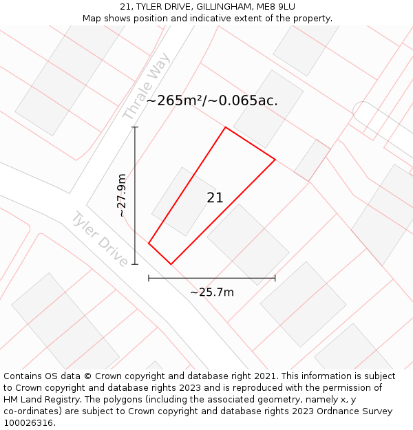 21, TYLER DRIVE, GILLINGHAM, ME8 9LU: Plot and title map