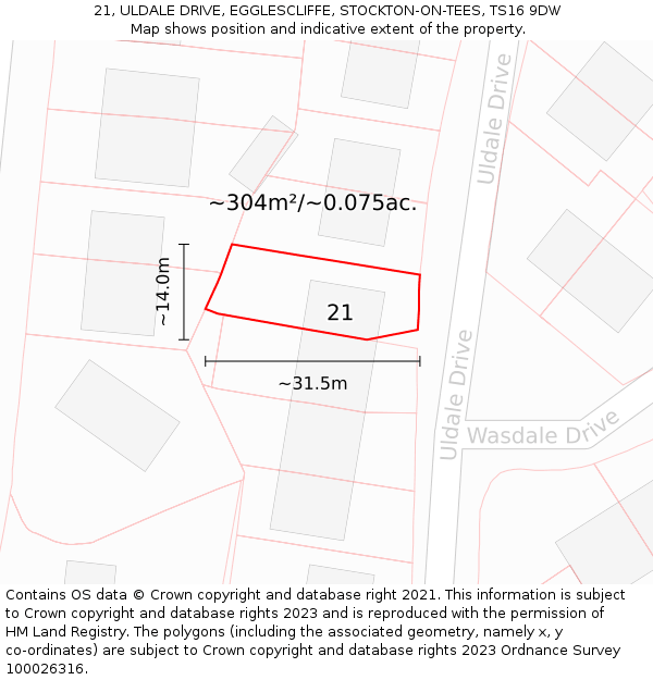 21, ULDALE DRIVE, EGGLESCLIFFE, STOCKTON-ON-TEES, TS16 9DW: Plot and title map