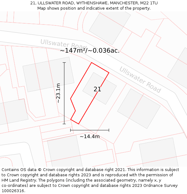 21, ULLSWATER ROAD, WYTHENSHAWE, MANCHESTER, M22 1TU: Plot and title map