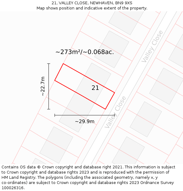 21, VALLEY CLOSE, NEWHAVEN, BN9 9XS: Plot and title map