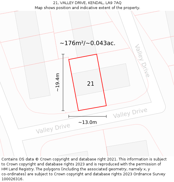 21, VALLEY DRIVE, KENDAL, LA9 7AQ: Plot and title map