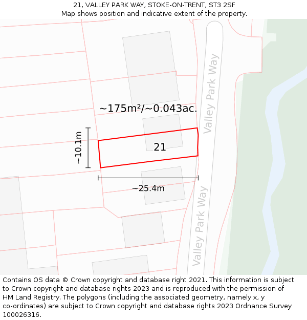 21, VALLEY PARK WAY, STOKE-ON-TRENT, ST3 2SF: Plot and title map