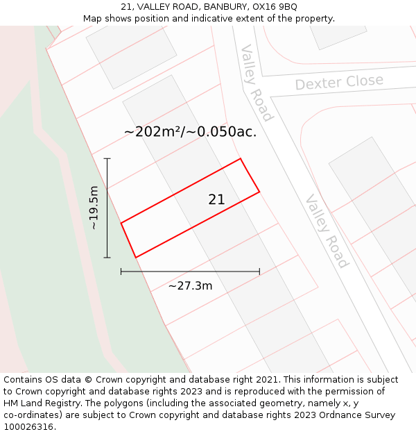 21, VALLEY ROAD, BANBURY, OX16 9BQ: Plot and title map