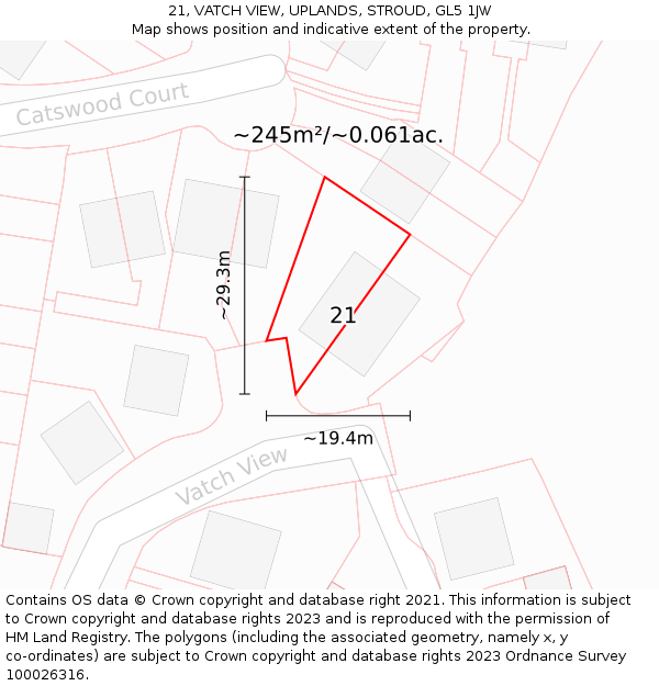 21, VATCH VIEW, UPLANDS, STROUD, GL5 1JW: Plot and title map