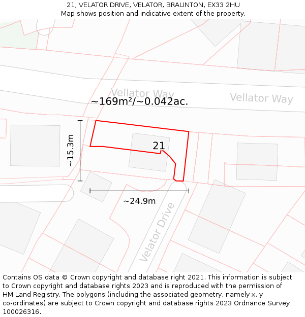 21, VELATOR DRIVE, VELATOR, BRAUNTON, EX33 2HU: Plot and title map