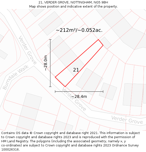 21, VERDER GROVE, NOTTINGHAM, NG5 9BH: Plot and title map