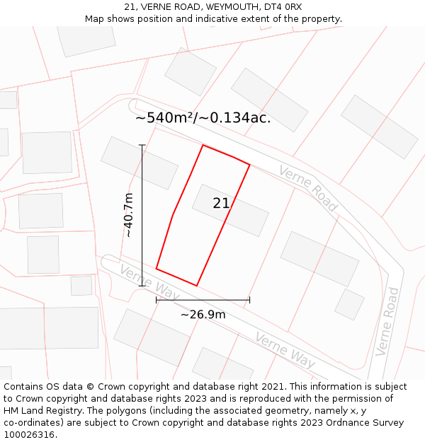 21, VERNE ROAD, WEYMOUTH, DT4 0RX: Plot and title map