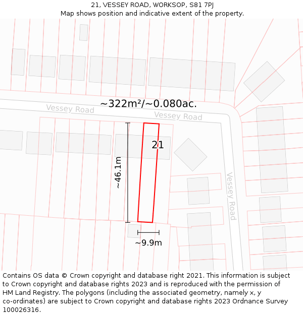 21, VESSEY ROAD, WORKSOP, S81 7PJ: Plot and title map