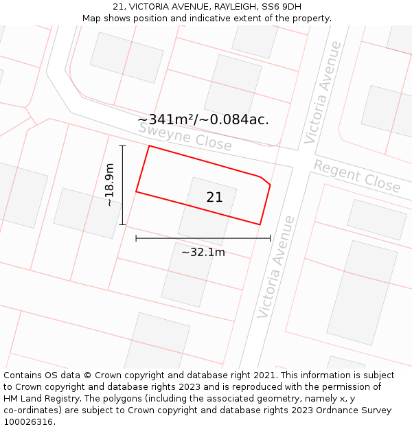 21, VICTORIA AVENUE, RAYLEIGH, SS6 9DH: Plot and title map