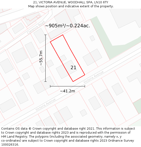 21, VICTORIA AVENUE, WOODHALL SPA, LN10 6TY: Plot and title map