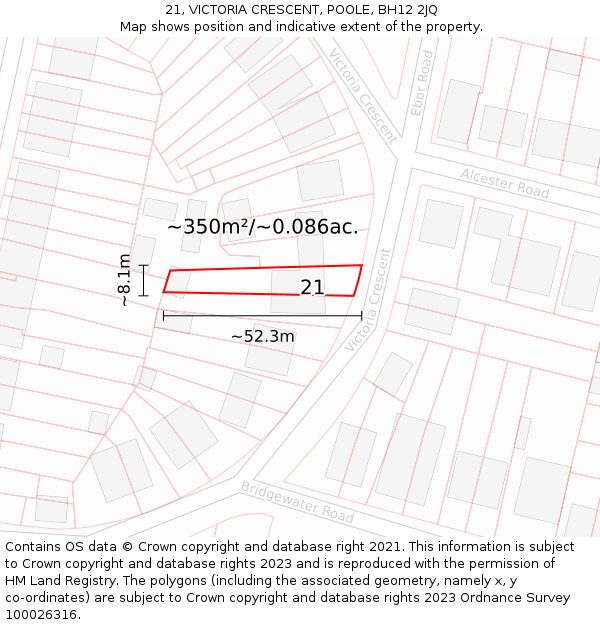 21, VICTORIA CRESCENT, POOLE, BH12 2JQ: Plot and title map