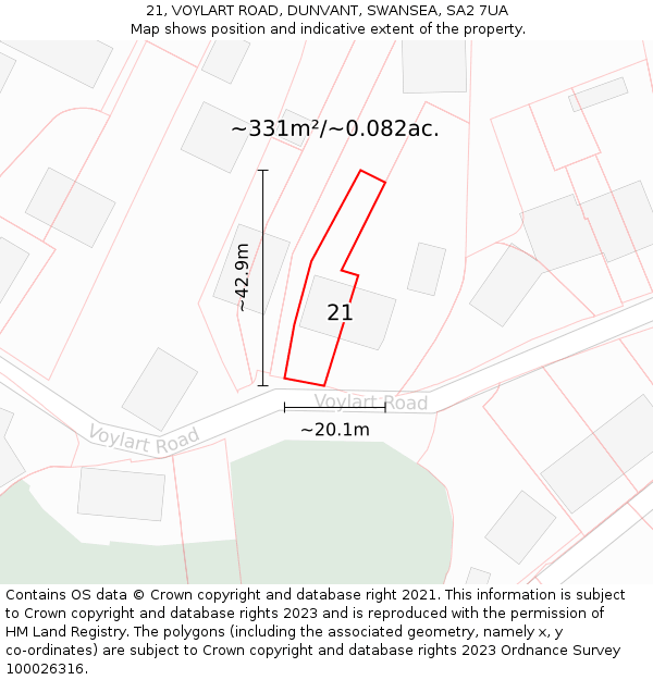 21, VOYLART ROAD, DUNVANT, SWANSEA, SA2 7UA: Plot and title map