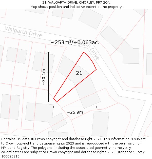 21, WALGARTH DRIVE, CHORLEY, PR7 2QN: Plot and title map