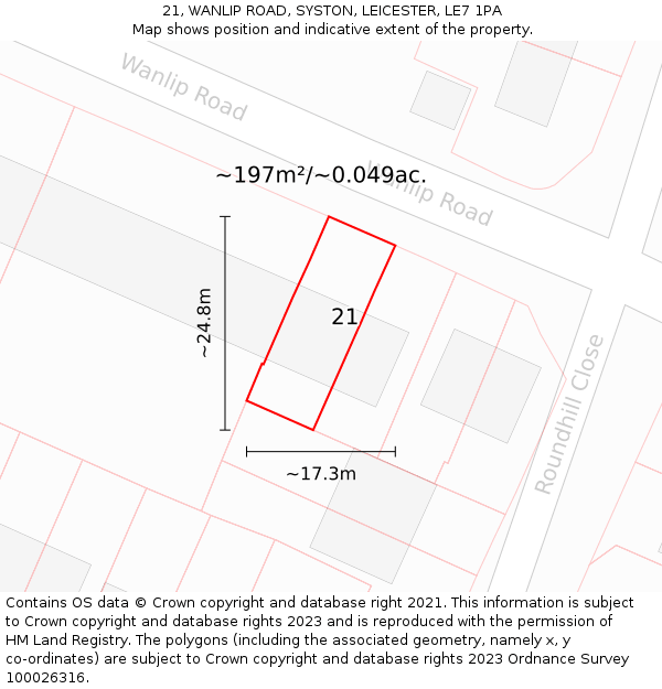 21, WANLIP ROAD, SYSTON, LEICESTER, LE7 1PA: Plot and title map