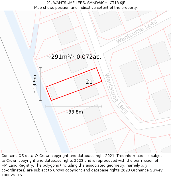 21, WANTSUME LEES, SANDWICH, CT13 9JF: Plot and title map