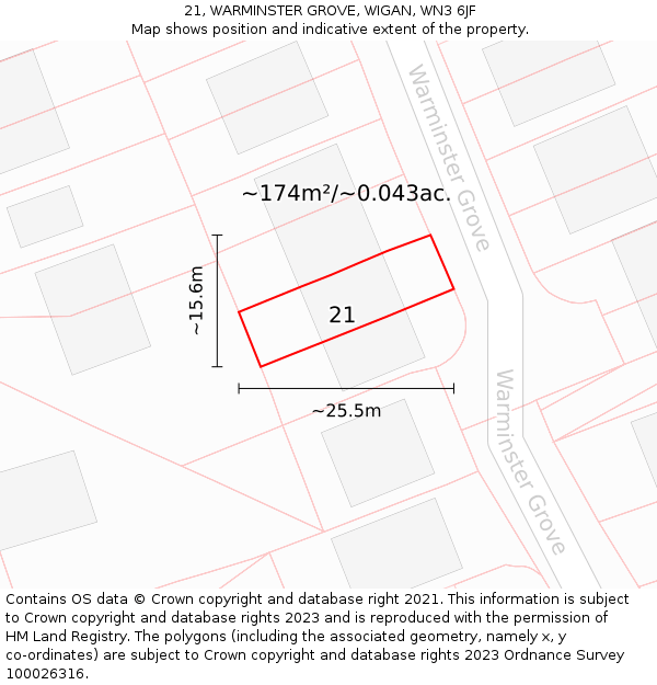 21, WARMINSTER GROVE, WIGAN, WN3 6JF: Plot and title map