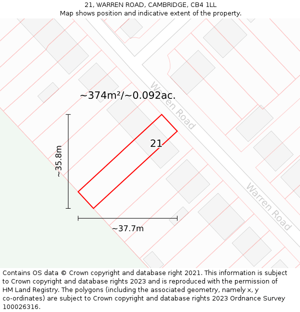 21, WARREN ROAD, CAMBRIDGE, CB4 1LL: Plot and title map