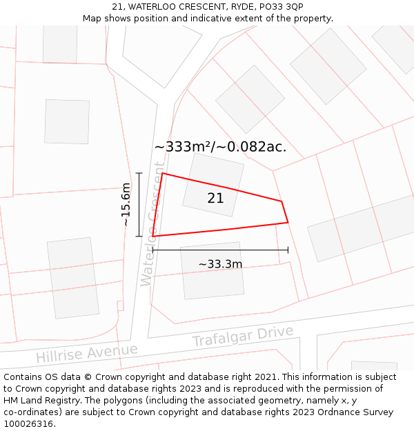 21, WATERLOO CRESCENT, RYDE, PO33 3QP: Plot and title map