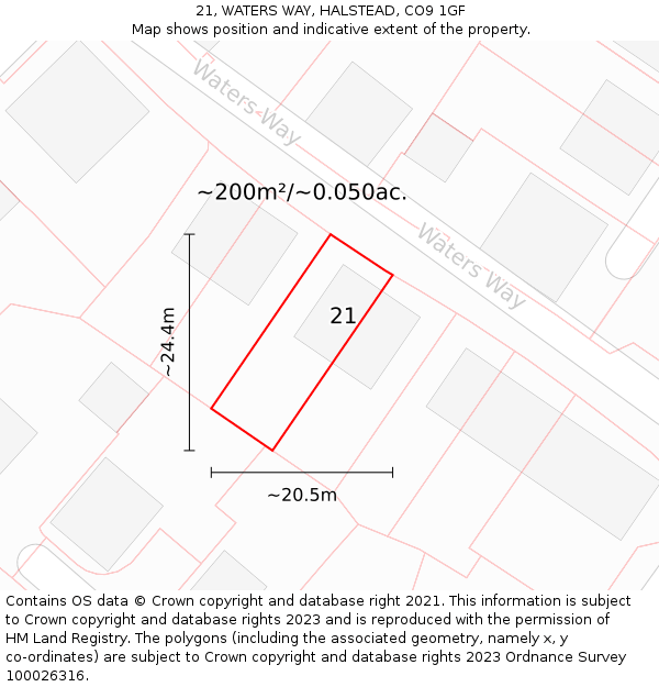 21, WATERS WAY, HALSTEAD, CO9 1GF: Plot and title map