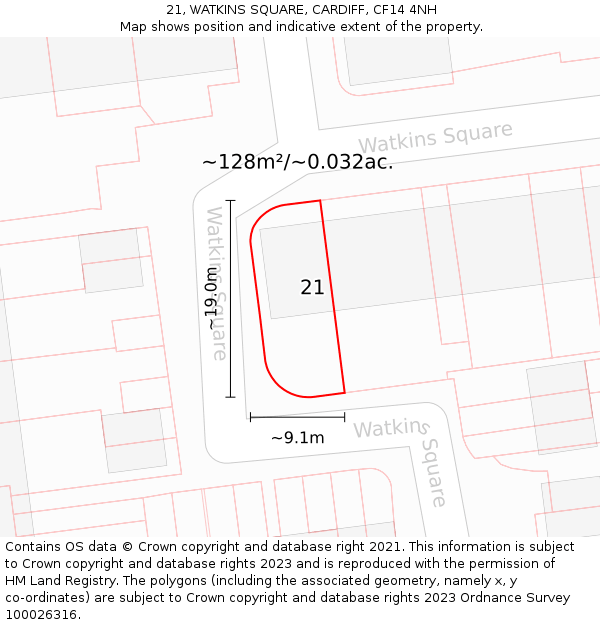 21, WATKINS SQUARE, CARDIFF, CF14 4NH: Plot and title map