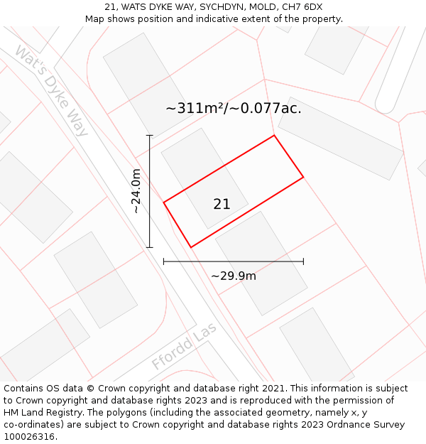 21, WATS DYKE WAY, SYCHDYN, MOLD, CH7 6DX: Plot and title map