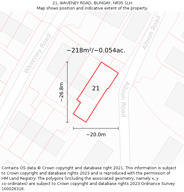 21, WAVENEY ROAD, BUNGAY, NR35 1LH: Plot and title map