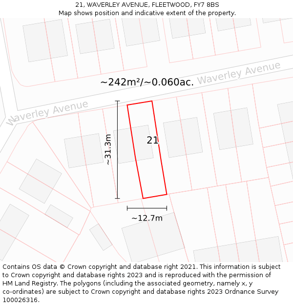 21, WAVERLEY AVENUE, FLEETWOOD, FY7 8BS: Plot and title map