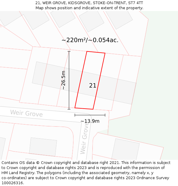 21, WEIR GROVE, KIDSGROVE, STOKE-ON-TRENT, ST7 4TT: Plot and title map