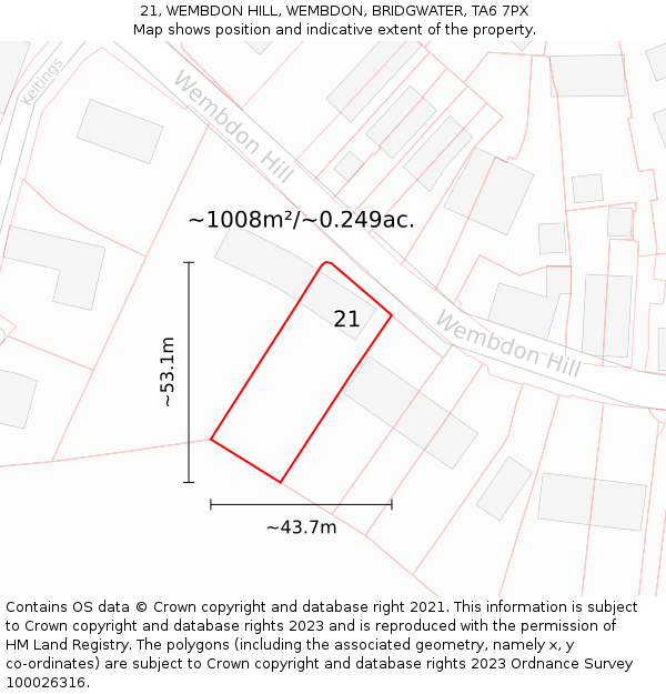 21, WEMBDON HILL, WEMBDON, BRIDGWATER, TA6 7PX: Plot and title map