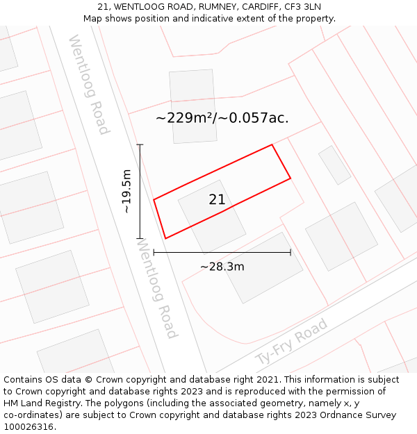 21, WENTLOOG ROAD, RUMNEY, CARDIFF, CF3 3LN: Plot and title map