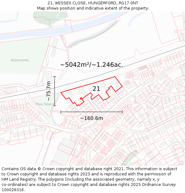 21, WESSEX CLOSE, HUNGERFORD, RG17 0NT: Plot and title map