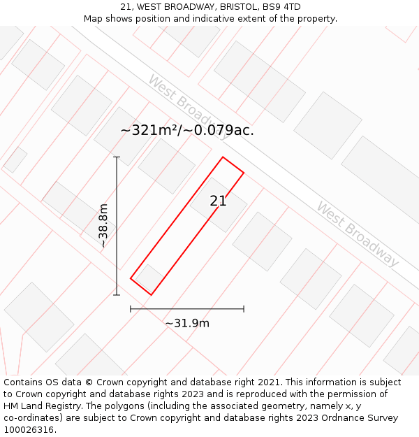 21, WEST BROADWAY, BRISTOL, BS9 4TD: Plot and title map