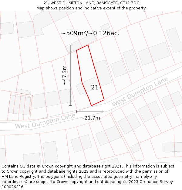 21, WEST DUMPTON LANE, RAMSGATE, CT11 7DG: Plot and title map