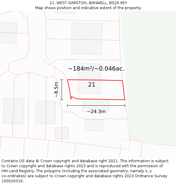 21, WEST GARSTON, BANWELL, BS29 6EY: Plot and title map