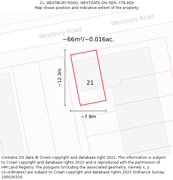 21, WESTBURY ROAD, WESTGATE-ON-SEA, CT8 8QX: Plot and title map