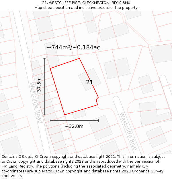 21, WESTCLIFFE RISE, CLECKHEATON, BD19 5HX: Plot and title map