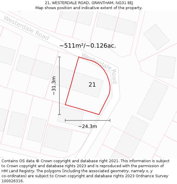 21, WESTERDALE ROAD, GRANTHAM, NG31 8EJ: Plot and title map