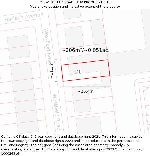 21, WESTFIELD ROAD, BLACKPOOL, FY1 6NU: Plot and title map