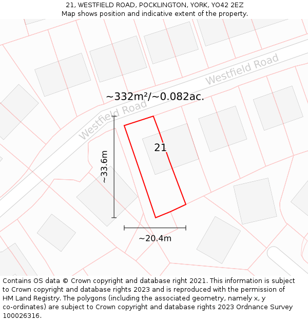 21, WESTFIELD ROAD, POCKLINGTON, YORK, YO42 2EZ: Plot and title map