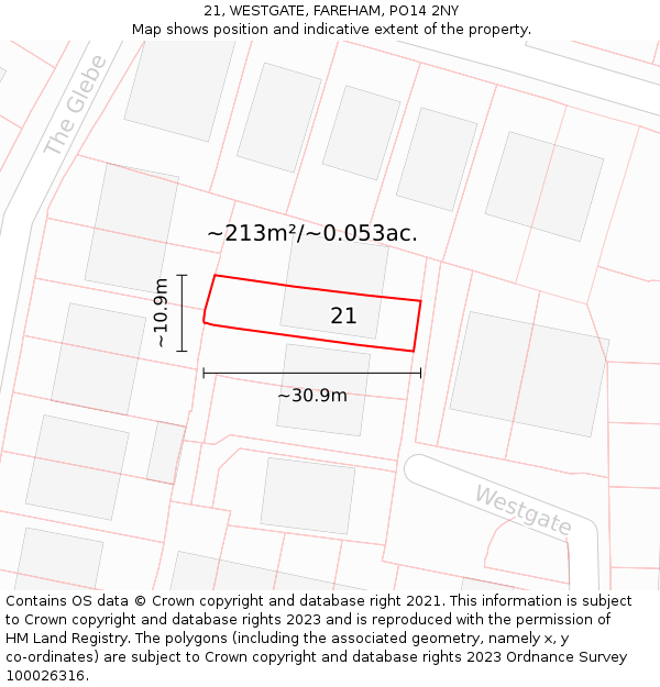 21, WESTGATE, FAREHAM, PO14 2NY: Plot and title map