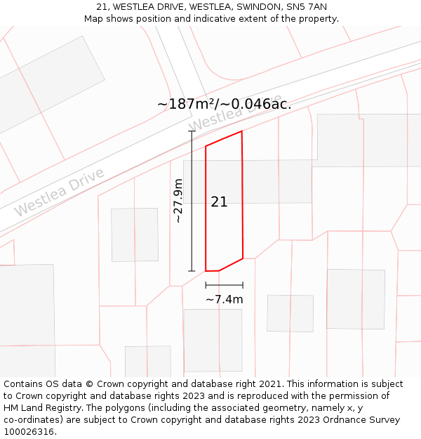 21, WESTLEA DRIVE, WESTLEA, SWINDON, SN5 7AN: Plot and title map