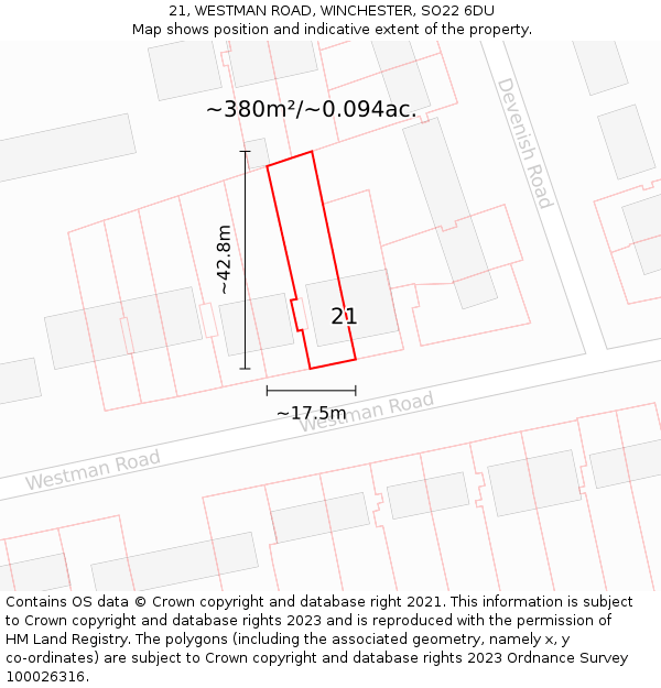 21, WESTMAN ROAD, WINCHESTER, SO22 6DU: Plot and title map