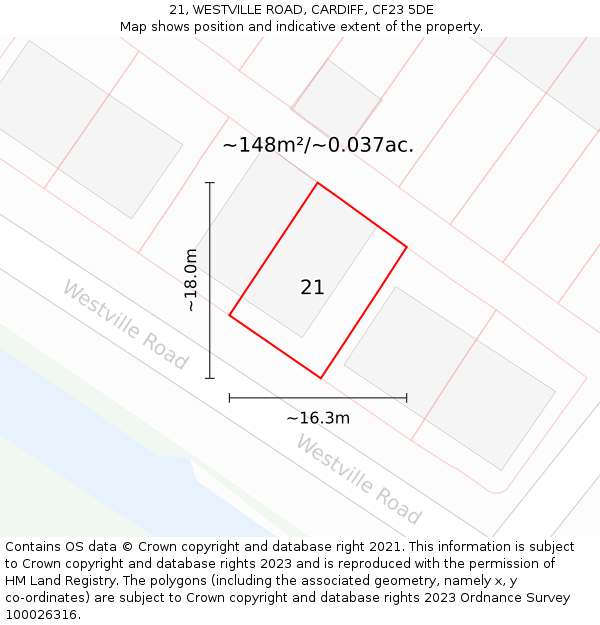 21, WESTVILLE ROAD, CARDIFF, CF23 5DE: Plot and title map