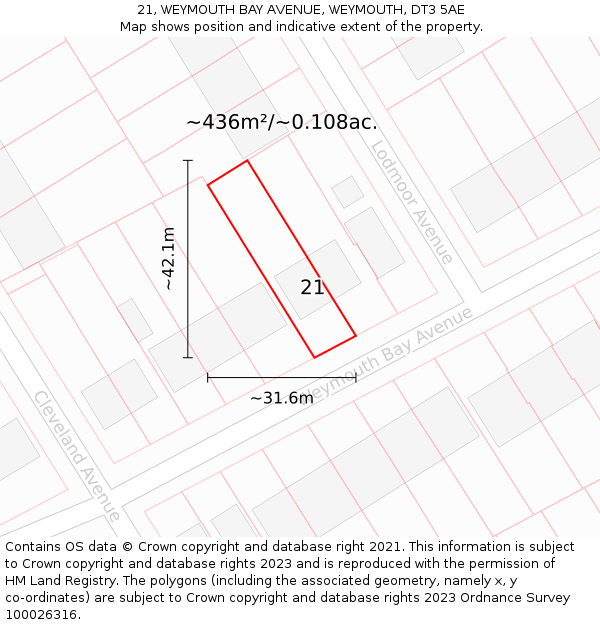 21, WEYMOUTH BAY AVENUE, WEYMOUTH, DT3 5AE: Plot and title map