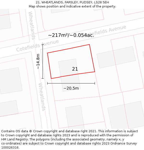 21, WHEATLANDS, FARSLEY, PUDSEY, LS28 5EH: Plot and title map