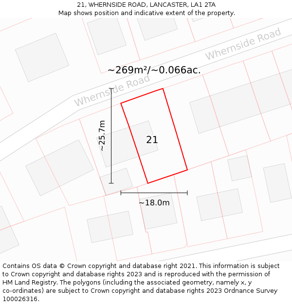 21, WHERNSIDE ROAD, LANCASTER, LA1 2TA: Plot and title map