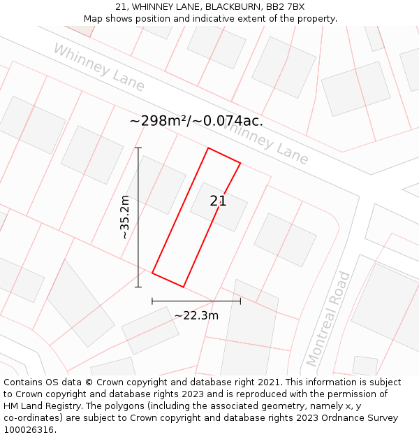 21, WHINNEY LANE, BLACKBURN, BB2 7BX: Plot and title map